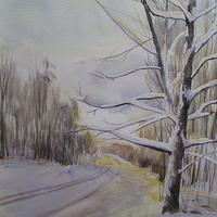 Buy canvas prints of Last Winter Sunset Snow Scene by Martin Howard
