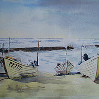 Buy canvas prints of Sennen Cove Fishing Boats by Martin Howard