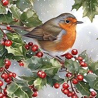 Buy canvas prints of Robin on a holly branch in winter by Scott Anderson