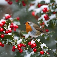 Buy canvas prints of Robin in winter on a holly tree by Scott Anderson