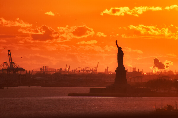 Statue of Liberty Sunset Picture Board by Scott Anderson
