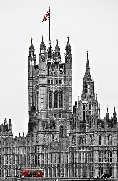 Houses of Parliament and London Bus Picture Board by Scott Anderson