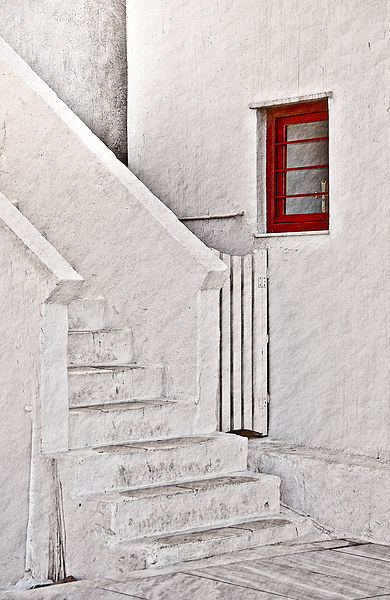 Red Window White Steps Picture Board by Scott Anderson