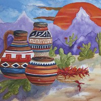 Buy canvas prints of Painted Pots and Chili Peppers by ellen levinson
