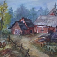 Buy canvas prints of Crooked Red Barn by ellen levinson