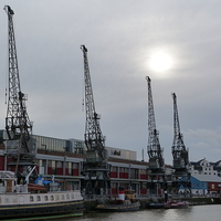 Buy canvas prints of Bristol Cranes and M Shed by Stephen Cocking