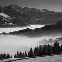 Buy canvas prints of  Misty Alpine Valley by Andy Armitage
