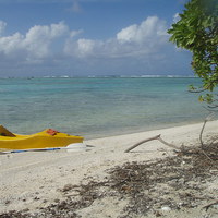 Buy canvas prints of canoe on Aitutaki Lagoon by uk crunch