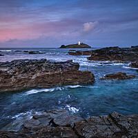 Buy canvas prints of Sunrise at Godrevy Lighthouse, Cornwall by Dan Ward
