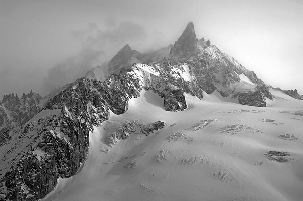 vallee Blanche, Chamonix mono Picture Board by Dan Ward