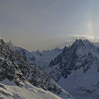 Buy canvas prints of Mont Blanc and Aiguille du Midi, Chamonix by Dan Ward