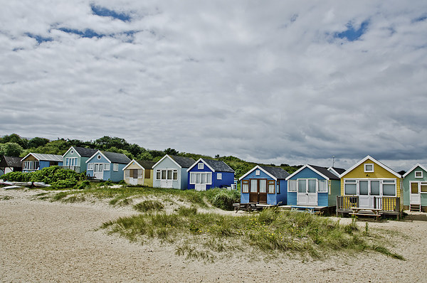 Beach huts on Mudeford Spit Picture Board by Dan Ward