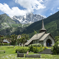 Buy canvas prints of  Alpine church, Les Praz, Chamonix by Dan Ward