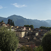 Buy canvas prints of  Tuscany roof tops.Barga by Dan Ward