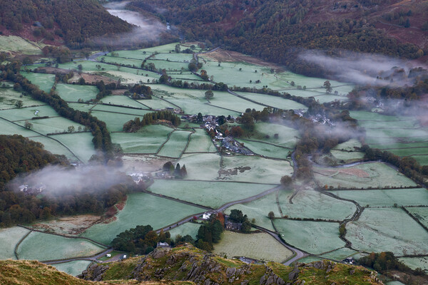 Early morning frost over Borrowdale, The Lake District Picture Board by Dan Ward