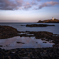 Buy canvas prints of Sunrise at Godrevy Lighthouse, Cornwall by Dan Ward