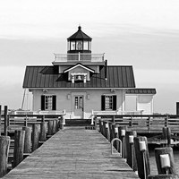 Buy canvas prints of  Roanoke Marshes lighthouse Black and White by Tom and Dawn Gari