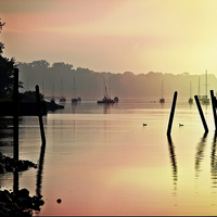 Buy canvas prints of  Boats In The Mist by Tom and Dawn Gari