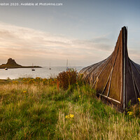 Buy canvas prints of Lindisfarne Castle and boat hut, Holy Island by David Preston