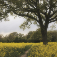 Buy canvas prints of Oak Tree in a Field of Yellow Rapeseed. by Elizabeth Debenham