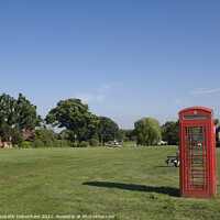 Buy canvas prints of The Red Phone box; Sarratt village green by Elizabeth Debenham