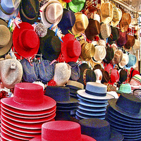 Buy canvas prints of Traditional hats at Malaga feria by Adrian Wilkinson