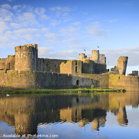 Buy canvas prints of Caerphilly Castle with reflection  by Chris Warren