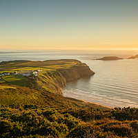 Buy canvas prints of Rhossilli Bay Gower Wales at sunset by Chris Warren