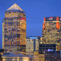Buy canvas prints of Financial District Canary Wharf London twilight by Chris Warren