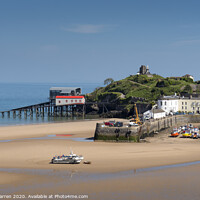 Buy canvas prints of The sandy North Beach and harbour Tenby  by Chris Warren