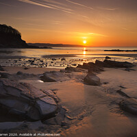 Buy canvas prints of Sunrise reflection on the beach Saundersfoot Pembr by Chris Warren