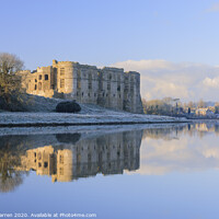 Buy canvas prints of Carew castle reflected in Mill Pond by Chris Warren