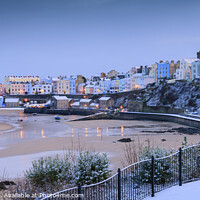 Buy canvas prints of Snow in Tenby at twilight by Chris Warren