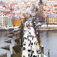 Buy canvas prints of Charles Bridge Prague Czech Republic in the snow by Chris Warren