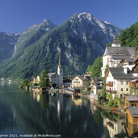 Buy canvas prints of Lake Hallstattersee and the village of Hallstatt A by Chris Warren