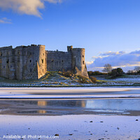 Buy canvas prints of Winter snow at Carew Castle Pembrokeshire by Chris Warren