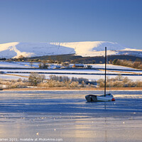 Buy canvas prints of A frozen Llangorse Lake Brecon Wales by Chris Warren