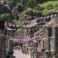 Buy canvas prints of Union Jack Flags bunting flying at Pateley Bridge  by Chris Warren