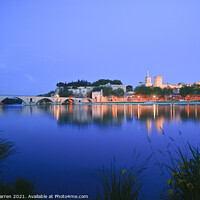 Buy canvas prints of River Rhone Pont St Benezet Avignon France twiligh by Chris Warren