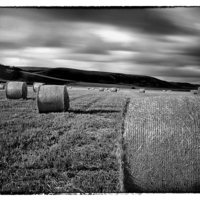 Buy canvas prints of straw bales by the sea by Andrew chittock