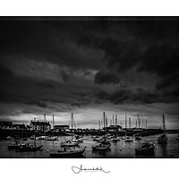 Buy canvas prints of Aberaeron Harbor black and white print by Andrew chittock