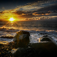 Buy canvas prints of Sun sset South Beach Aberaeron by Andrew chittock