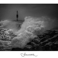 Buy canvas prints of storm hits the harbour in Abersywth Feb 2020 by Andrew chittock