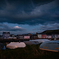 Buy canvas prints of blue hour aberaeron harbour by Andrew chittock