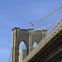 Buy canvas prints of Brooklyn Bridge New York, shot from underneath by Maria Carter