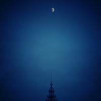 Buy canvas prints of Moon over Blackpool Tower.    by Victor Burnside