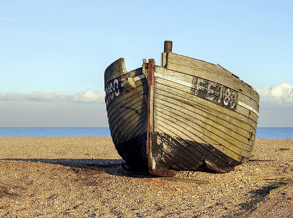 Greatstone Beach, Old Fishing Boat Picture Canvas Wall Art in Colour by  Robert Cane