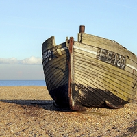 Buy canvas prints of Greatstone Beach, Old Fishing Boat by Robert Cane