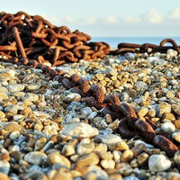 Buy canvas prints of Greatstone Beach, Rusty Chain by Robert Cane