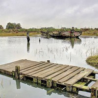 Buy canvas prints of Hoo Marina, Kent, Wrecked Boat by Robert Cane